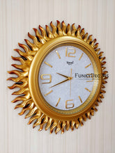 Load image into Gallery viewer, Funkytradition Golden Sun Shaped Wall Clock Watch Decor For Home Office And Gifts 60 Cm Tall Clocks
