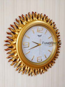 Funkytradition Golden Sun Shaped Wall Clock Watch Decor For Home Office And Gifts 60 Cm Tall Clocks