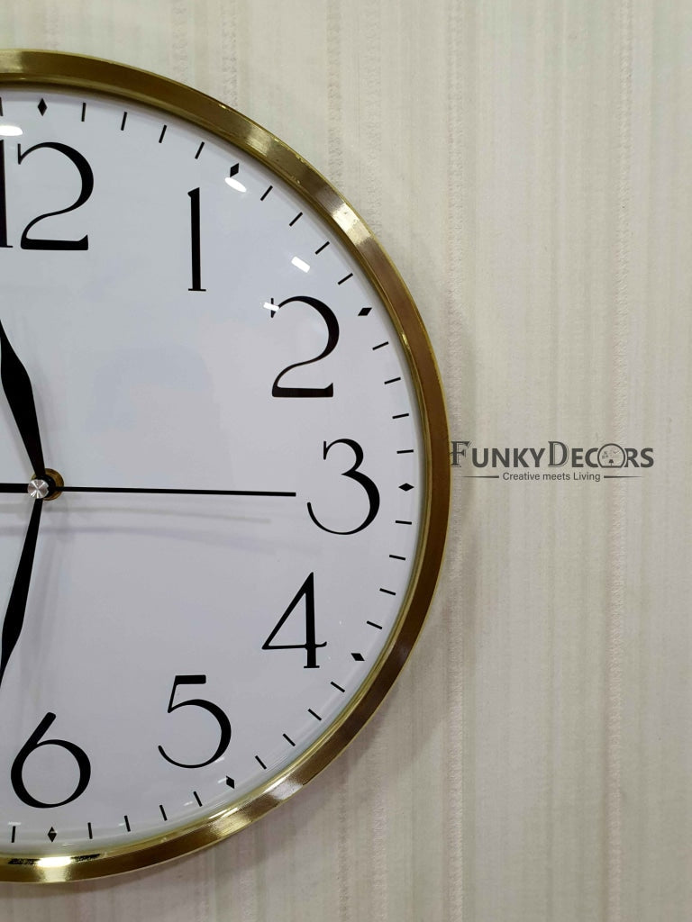 FunkyDecors Golden White Minimal Wall Clock Watch Decor For Home Office And Gifts 35 Cm Tall