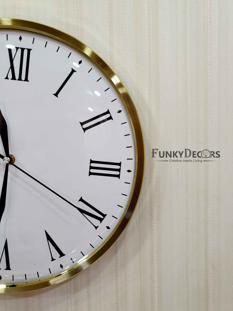 FunkyDecors Golden White Minimal Wall Clock Watch Decor For Home Office And Gifts 35 Cm Tall