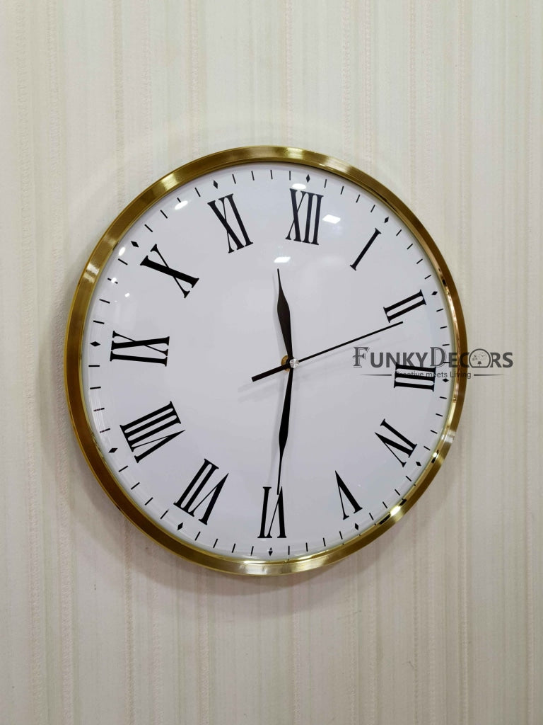 FunkyDecors Golden White Minimal Wall Clock Watch Decor For Home Office And Gifts 35 Cm Tall
