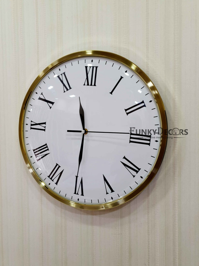 FunkyDecors Golden White Minimal Wall Clock Watch Decor For Home Office And Gifts 35 Cm Tall