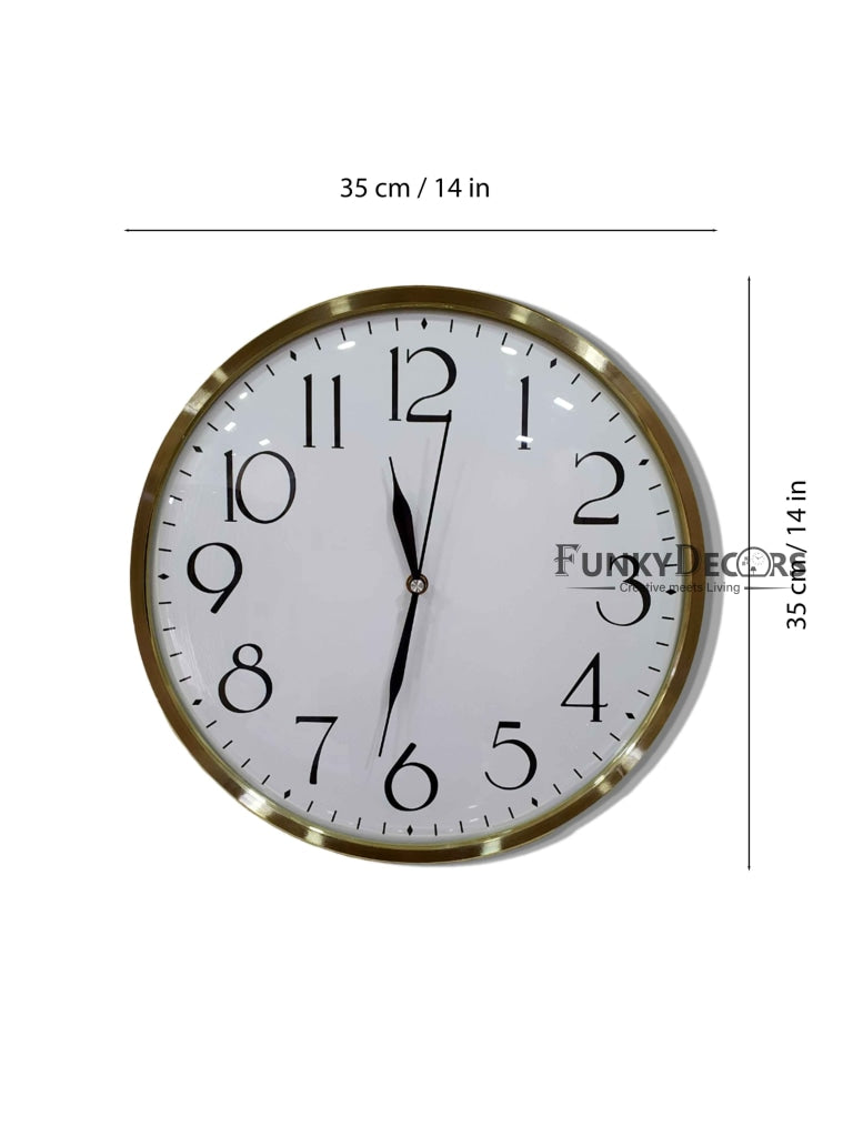 FunkyDecors Golden White Minimal Wall Clock Watch Decor For Home Office And Gifts 35 Cm Tall