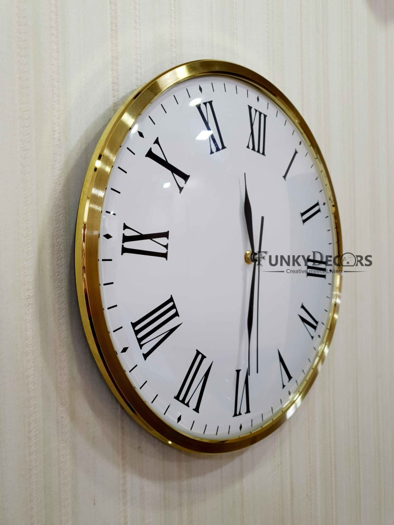 FunkyDecors Golden White Minimal Wall Clock Watch Decor For Home Office And Gifts 35 Cm Tall