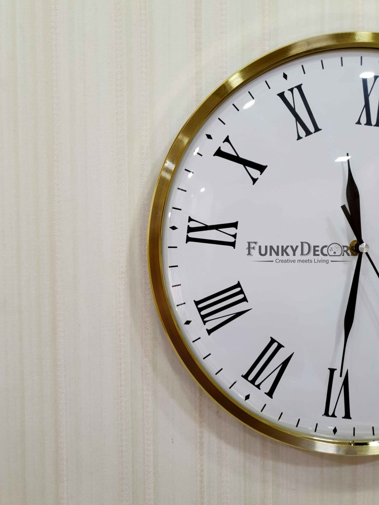 Funkytradition Golden White Minimal Wall Clock Watch Decor For Home Office And Gifts 35 Cm Tall