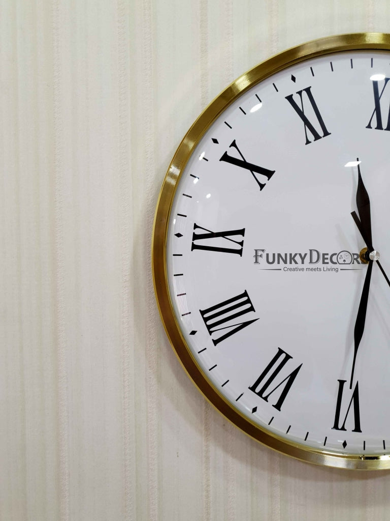 FunkyDecors Golden White Minimal Wall Clock Watch Decor For Home Office And Gifts 35 Cm Tall