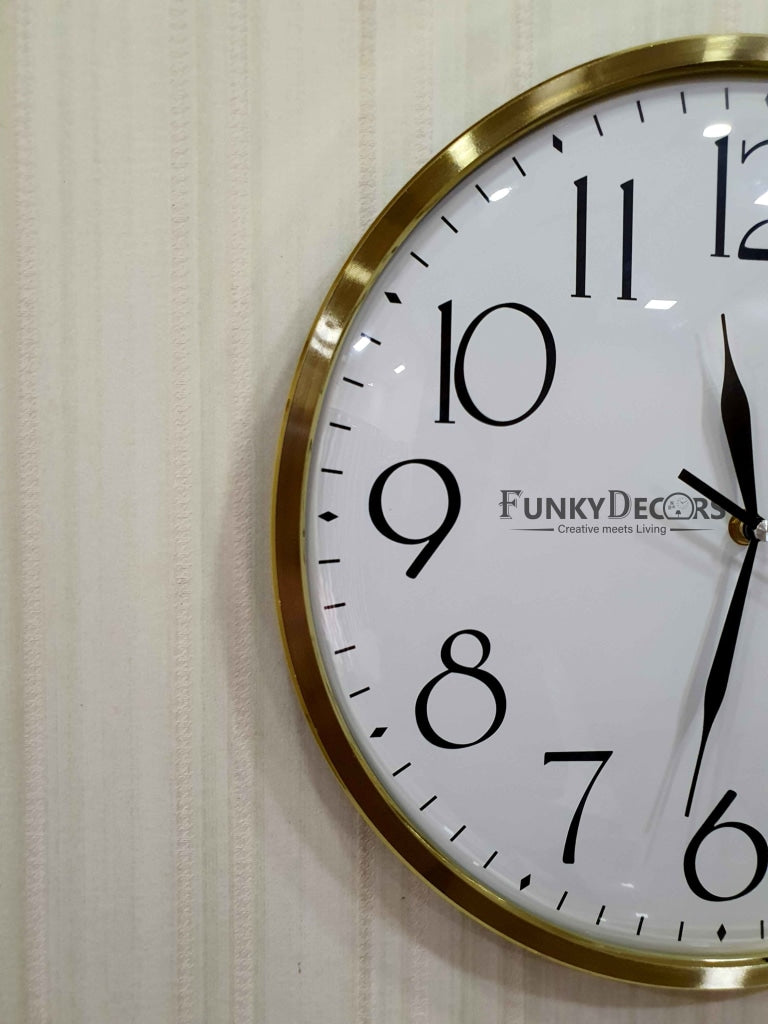 Funkytradition Golden White Minimal Wall Clock Watch Decor For Home Office And Gifts 35 Cm Tall