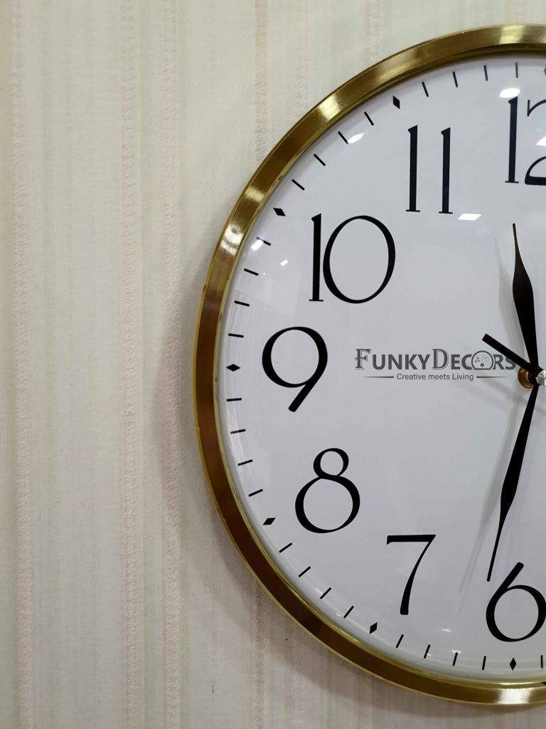 FunkyDecors Golden White Minimal Wall Clock Watch Decor For Home Office And Gifts 35 Cm Tall