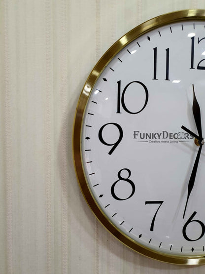 Funkytradition Golden White Minimal Wall Clock Watch Decor For Home Office And Gifts 35 Cm Tall