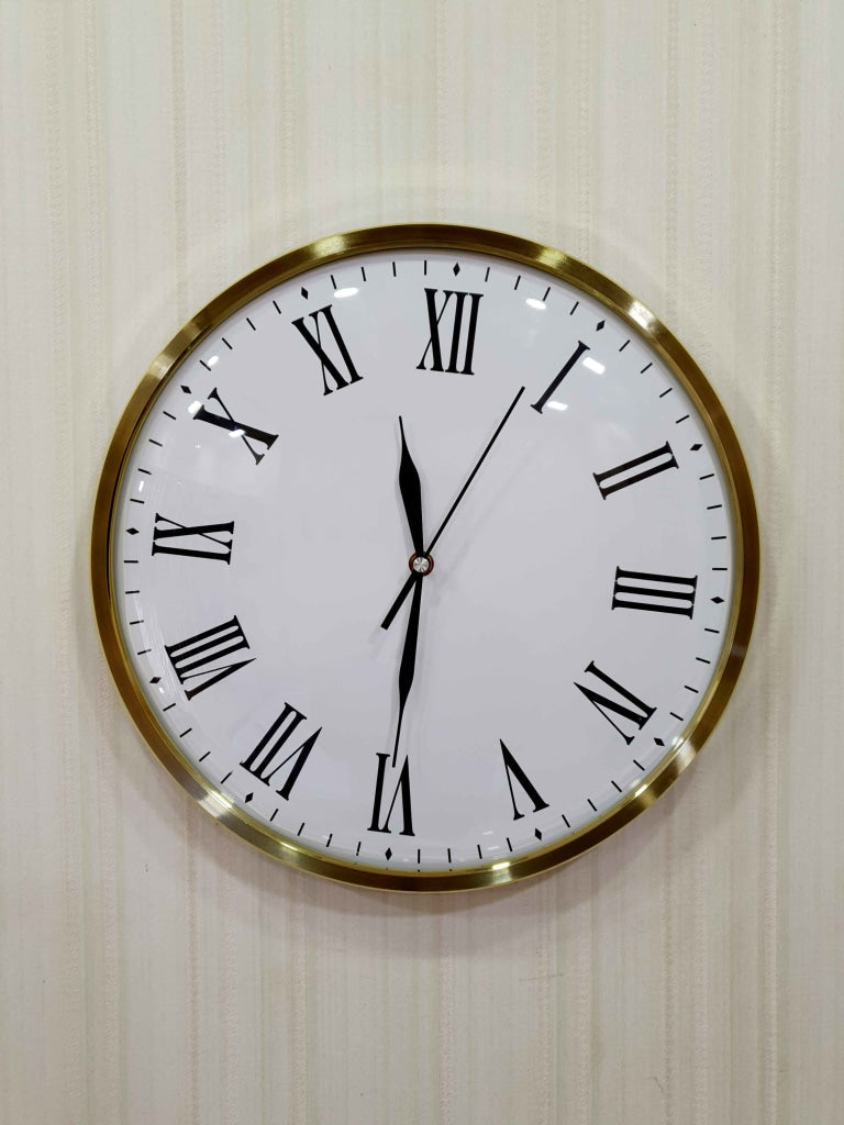 FunkyDecors Golden White Minimal Wall Clock Watch Decor For Home Office And Gifts 35 Cm Tall