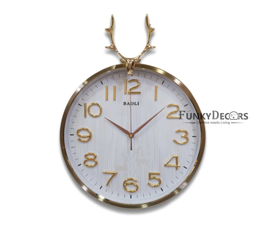 FunkyDecors Golden White Reindeer Wall Clock Watch Decor For Home Office And Gifts 46 Cm Tall