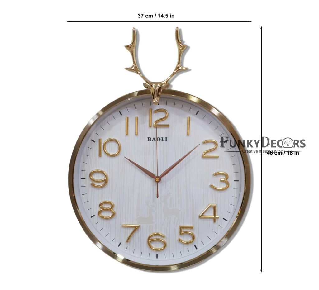 FunkyDecors Golden White Reindeer Wall Clock Watch Decor For Home Office And Gifts 46 Cm Tall