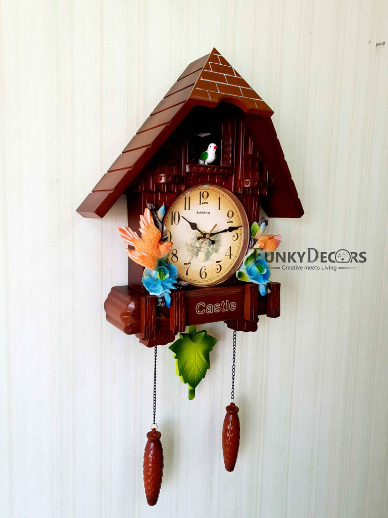 Funkytradition Hanging Brown Cuckoo Wall Clock For Home Office Decor And Gifts 70 Cm Tall-