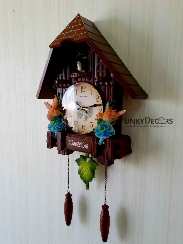Funkytradition Hanging Brown Cuckoo Wall Clock For Home Office Decor And Gifts 70 Cm Tall-