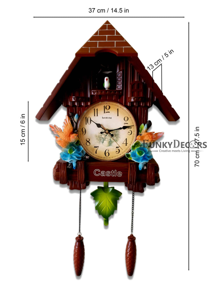 Funkytradition Hanging Brown Cuckoo Wall Clock For Home Office Decor And Gifts 70 Cm Tall-