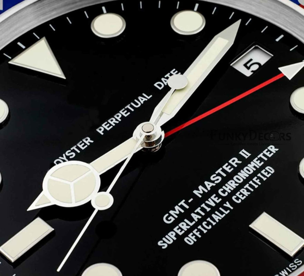 FunkyDecors Luxury Black Blue Gmt Master Ii Stainless Steel Metal Wall Clock For Royal Home And