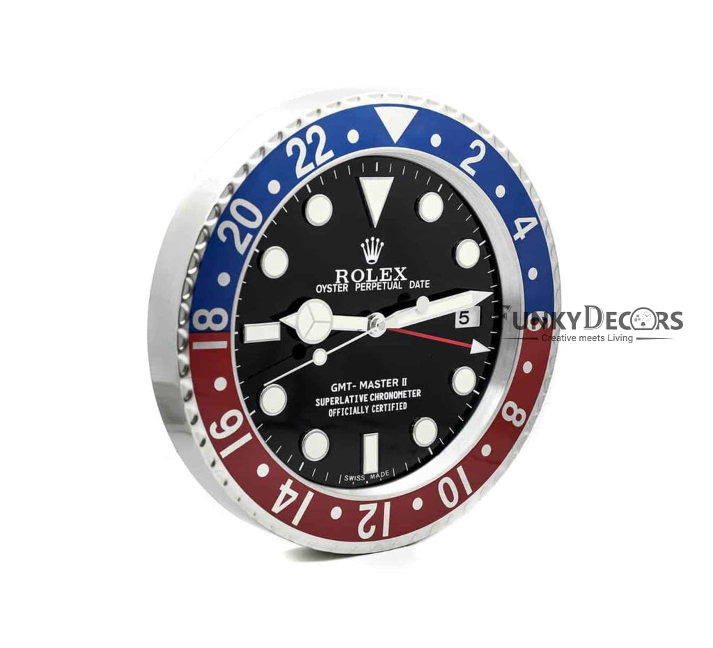 FunkyDecors Luxury Blue Red Gmt Master Ii Stainless Steel Metal Wall Clock For Royal Home And