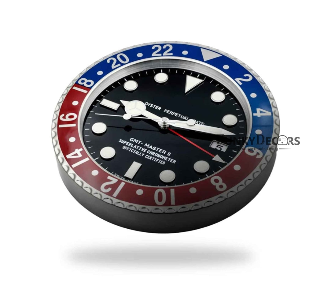 FunkyDecors Luxury Blue Red Gmt Master Ii Stainless Steel Metal Wall Clock For Royal Home And