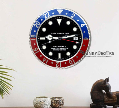 Funkytradition Luxury Blue Red Gmt Master Ii Stainless Steel Metal Wall Clock For Royal Home And