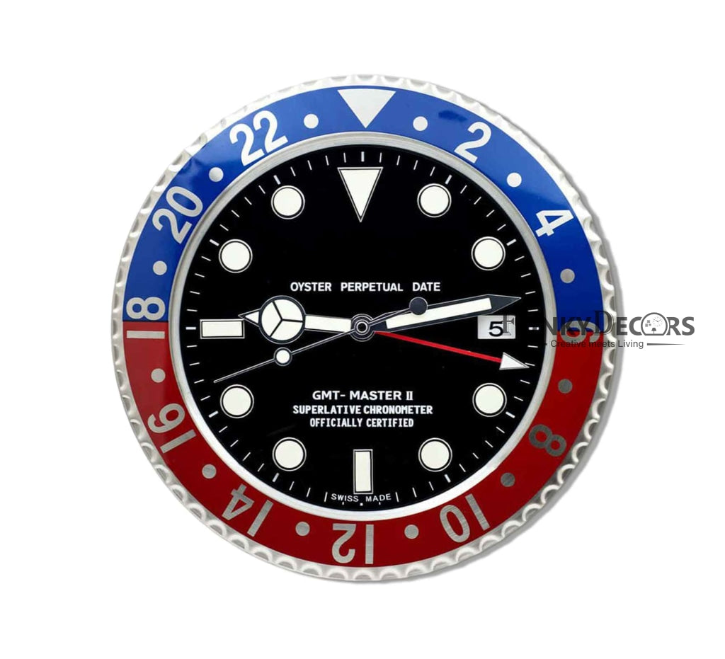FunkyDecors Luxury Blue Red Gmt Master Ii Stainless Steel Metal Wall Clock For Royal Home And