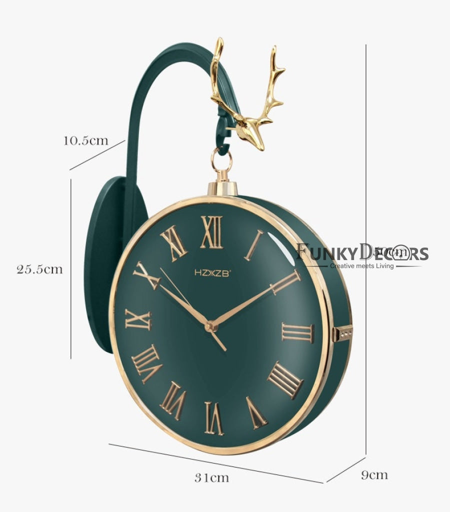 FunkyDecors Luxury Look Deer Golden Green Round Wall Hanging Double Sided 2 Faces Retro Station