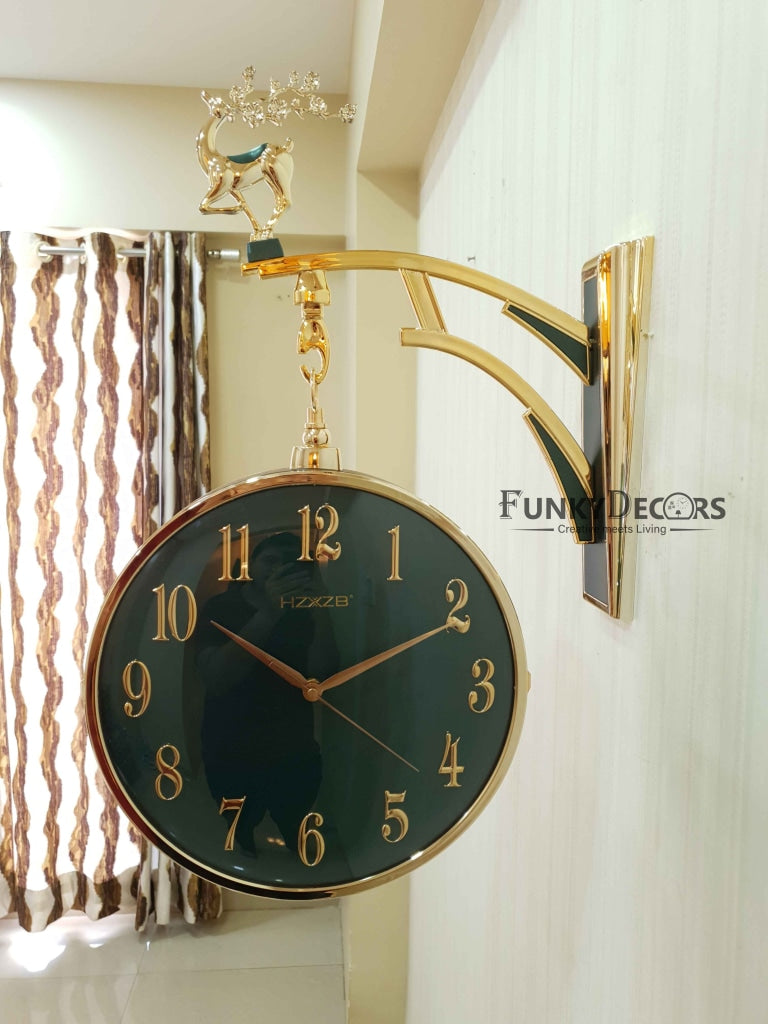 Funkytradition Luxury Look Deer Golden Green Round Wall Hanging Double Sided 2 Faces Retro Station