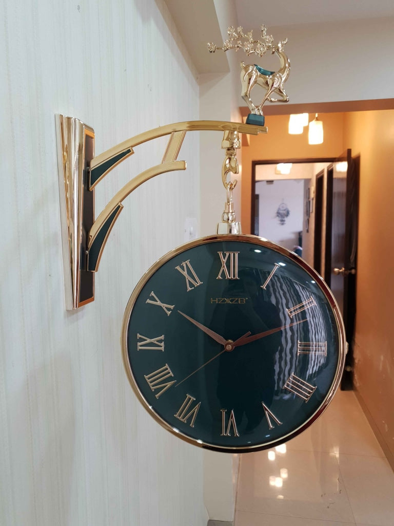 FunkyDecors Luxury Look Deer Golden Green Round Wall Hanging Double Sided 2 Faces Retro Station