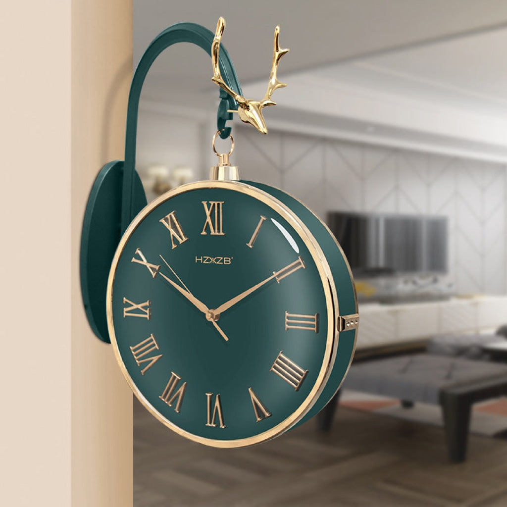 FunkyDecors Luxury Look Deer Golden Green Round Wall Hanging Double Sided 2 Faces Retro Station
