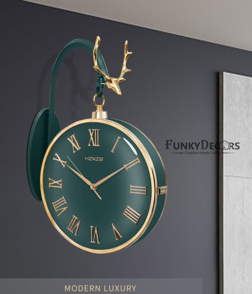 FunkyDecors Luxury Look Deer Golden Green Round Wall Hanging Double Sided 2 Faces Retro Station