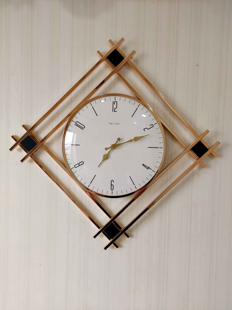 FunkyDecors Minimalistic Metal Golden White Big Wall Clock Watch Decor For Home Office And Gifts