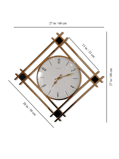 Funkytradition Minimalistic Metal Golden White Big Wall Clock Watch Decor For Home Office And Gifts