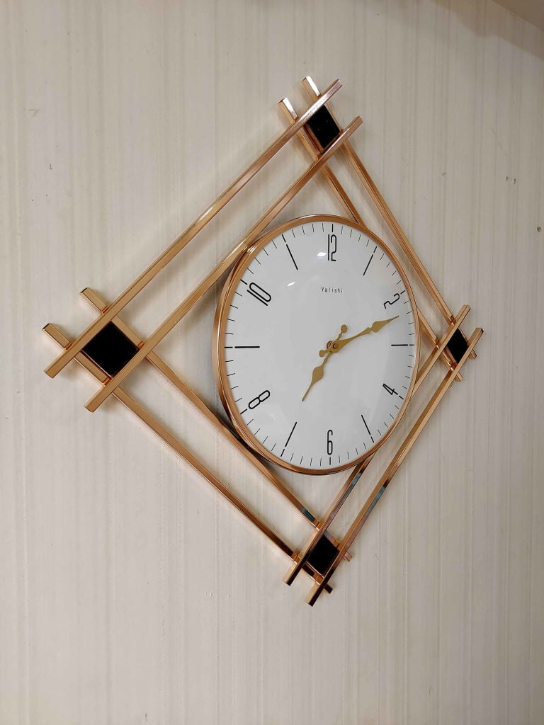FunkyDecors Minimalistic Metal Golden White Big Wall Clock Watch Decor For Home Office And Gifts