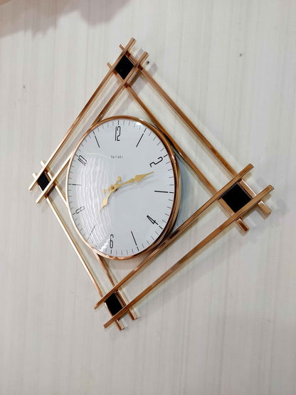 Funkytradition Minimalistic Metal Golden White Big Wall Clock Watch Decor For Home Office And Gifts