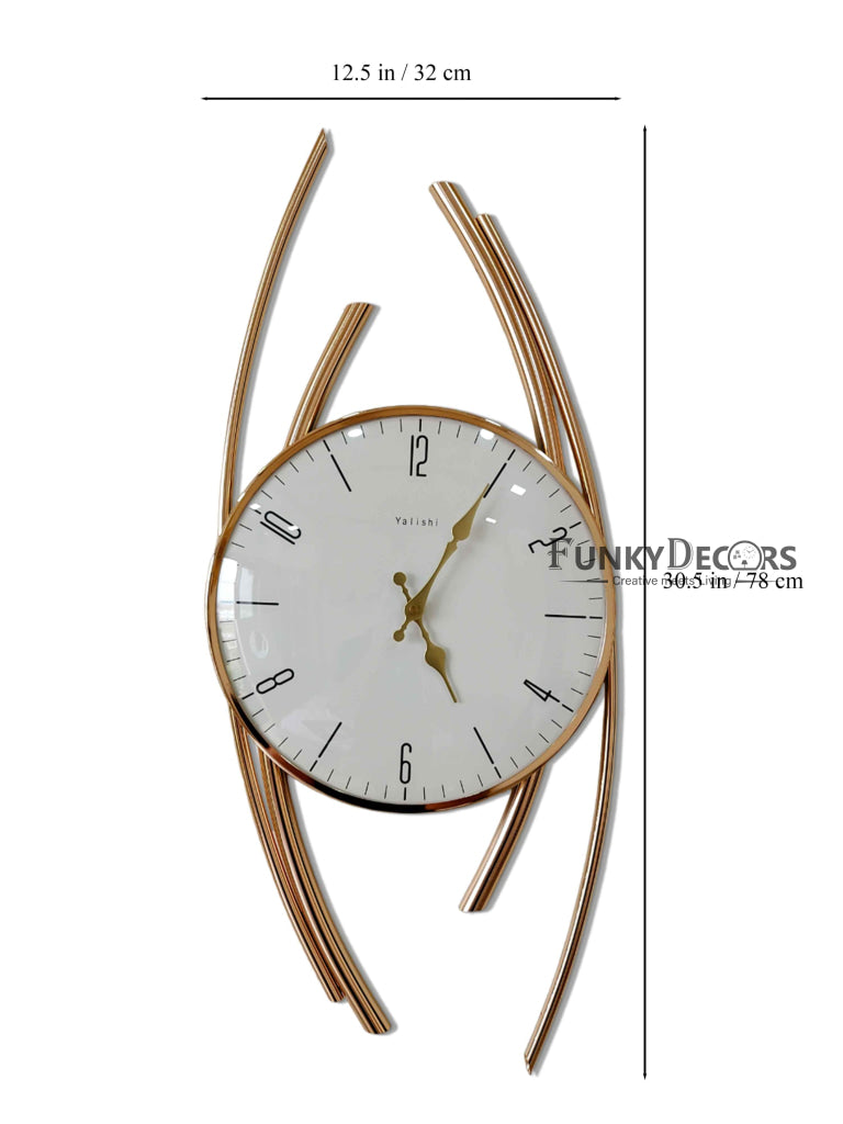 FunkyDecors Minimalistic Metal Golden White Big Wall Clock Watch Decor For Home Office And Gifts