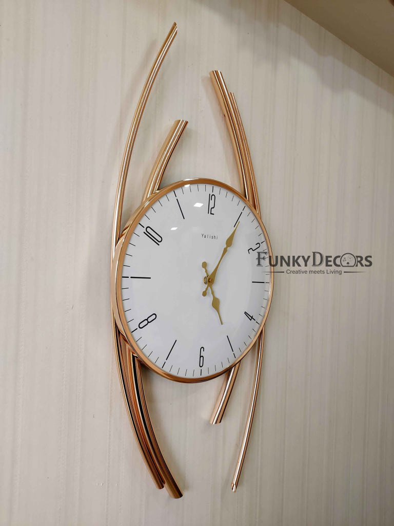 FunkyDecors Minimalistic Metal Golden White Big Wall Clock Watch Decor For Home Office And Gifts
