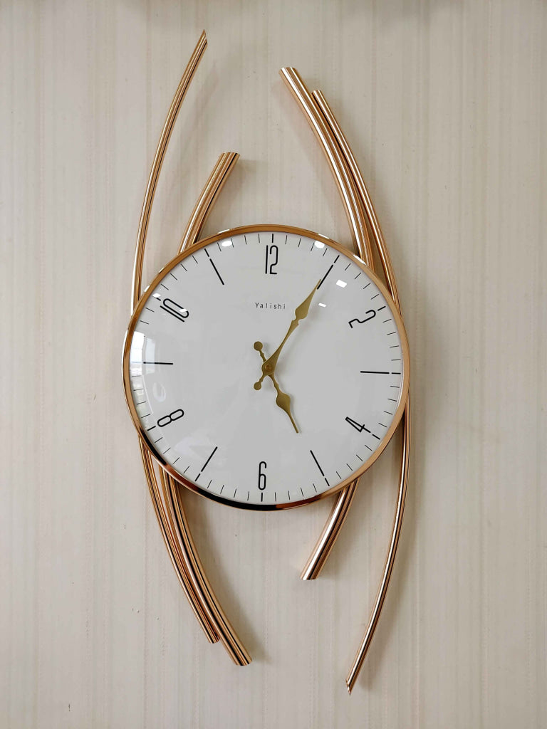 FunkyDecors Minimalistic Metal Golden White Big Wall Clock Watch Decor For Home Office And Gifts