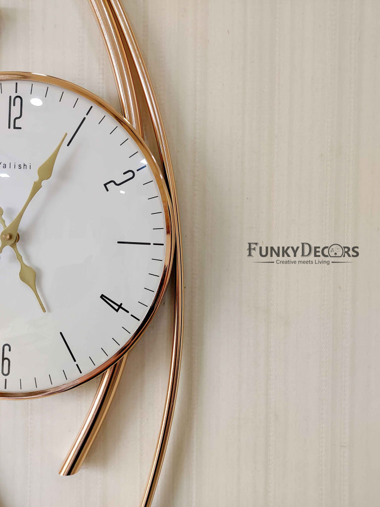 FunkyDecors Minimalistic Metal Golden White Big Wall Clock Watch Decor For Home Office And Gifts