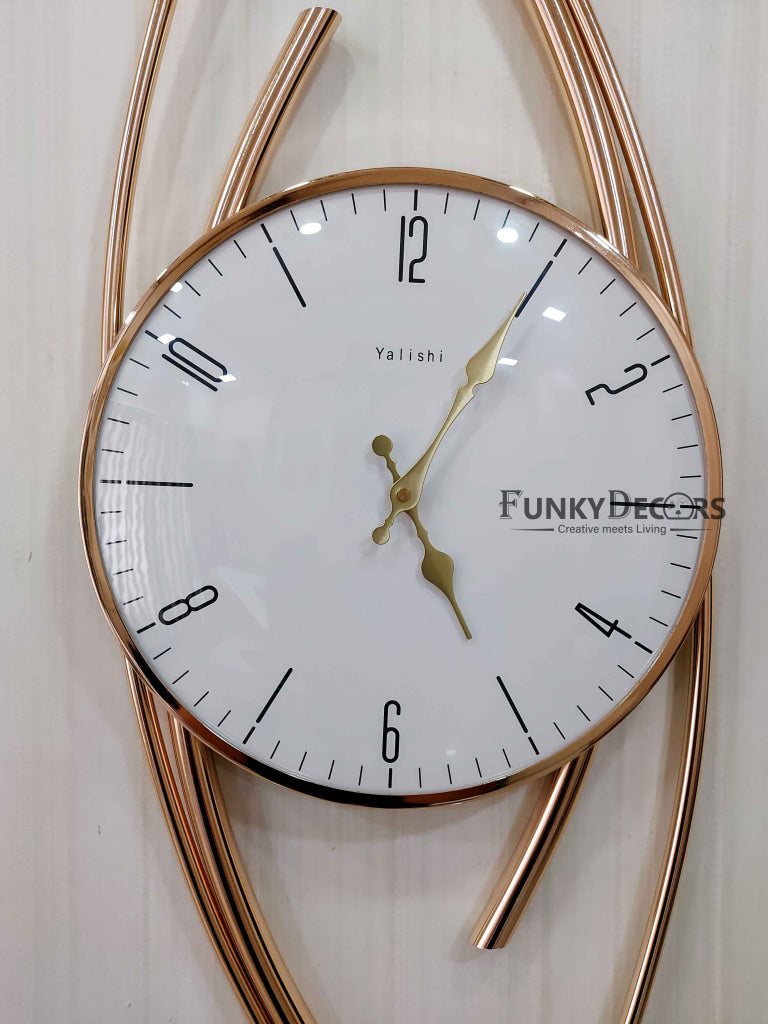 Funkytradition Minimalistic Metal Golden White Big Wall Clock Watch Decor For Home Office And Gifts