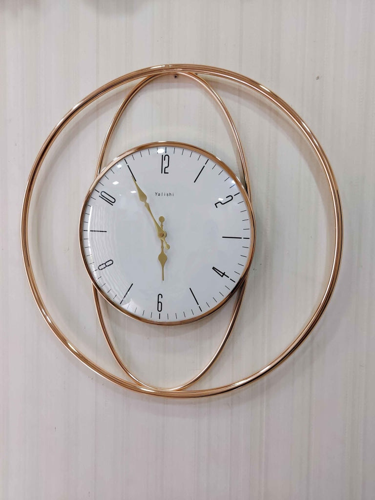 FunkyDecors Minimalistic Round Metal Golden White Big Wall Clock Watch Decor For Home Office And