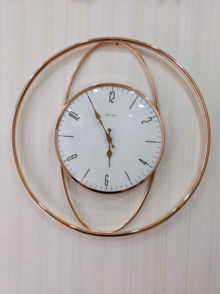FunkyDecors Minimalistic Round Metal Golden White Big Wall Clock Watch Decor For Home Office And