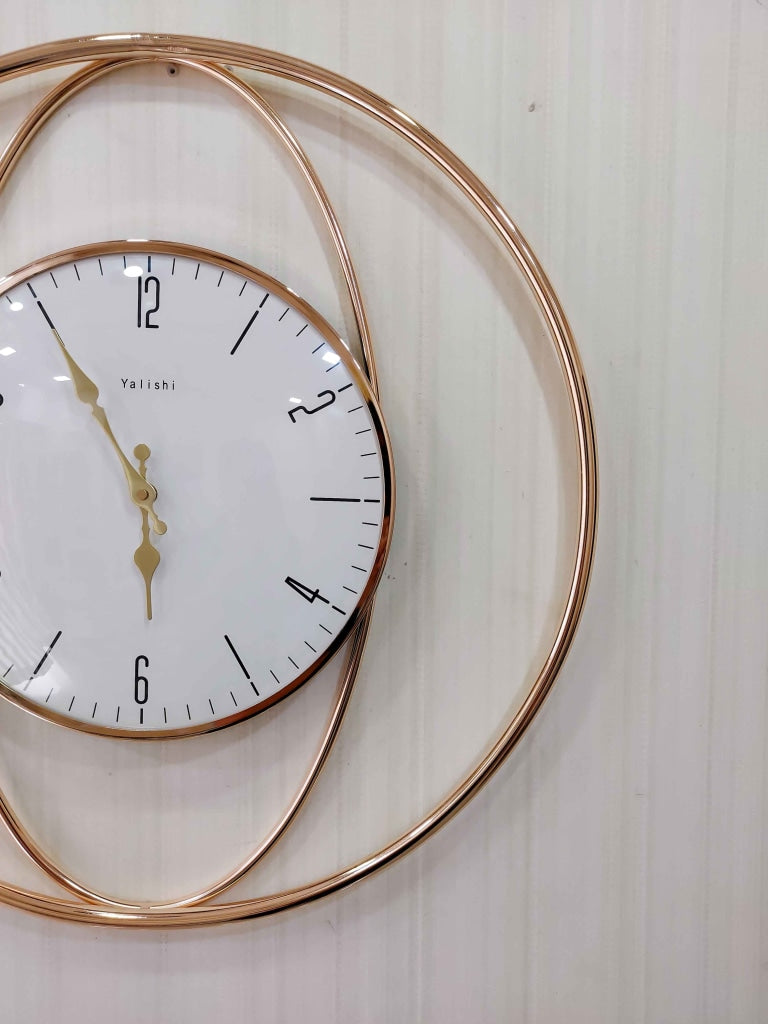 FunkyDecors Minimalistic Round Metal Golden White Big Wall Clock Watch Decor For Home Office And