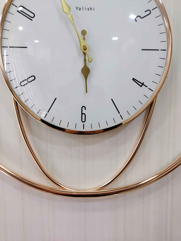 FunkyDecors Minimalistic Round Metal Golden White Big Wall Clock Watch Decor For Home Office And