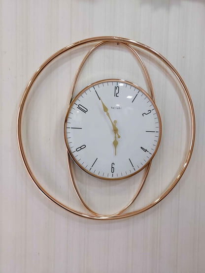 Funkytradition Minimalistic Round Metal Golden White Big Wall Clock Watch Decor For Home Office And