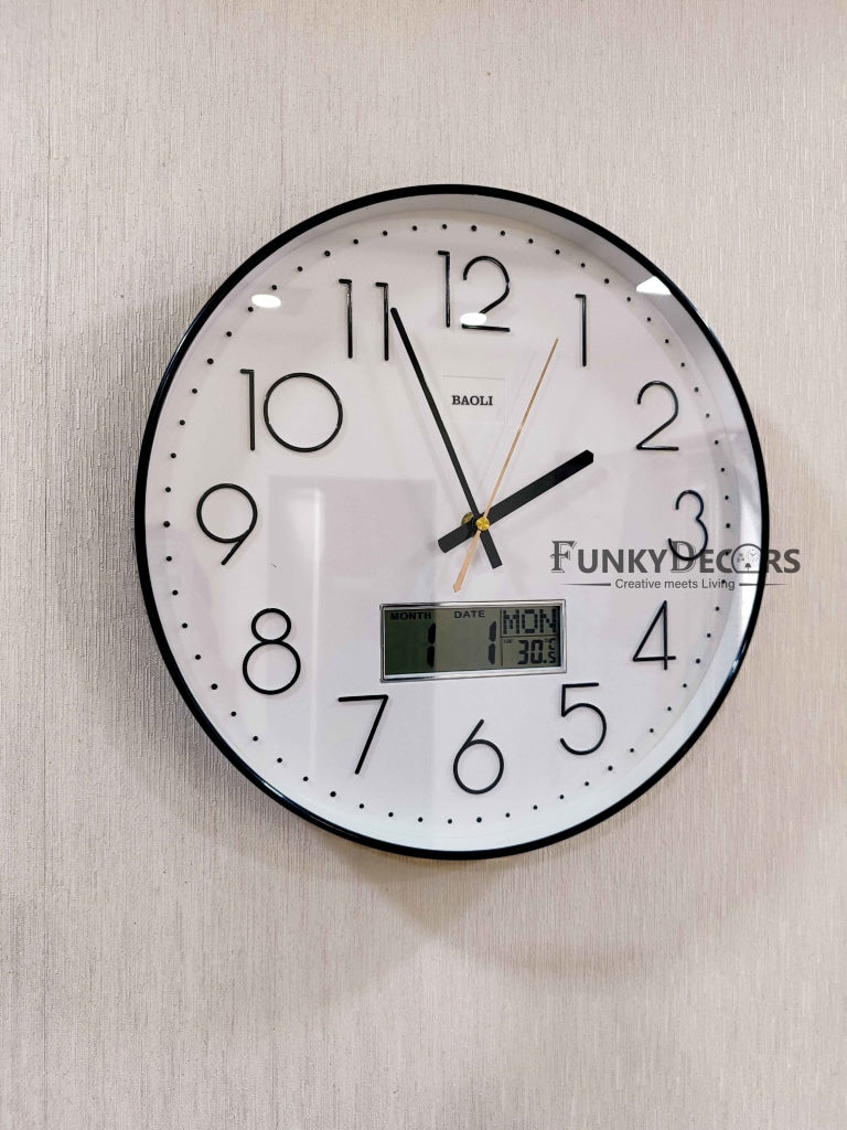 FunkyTradition Multicolor Analogue with Digital Date and Time Wall Clock Wall Watch Wall Decor for Home Office Decor and Gifts 32 CM Tall