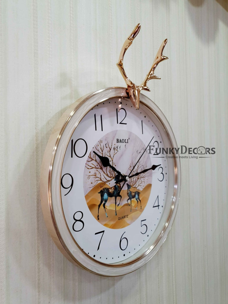 Funkytradition Multicolor Reindeer Wall Clock Watch Decor For Home Office And Gifts 35 Cm Tall