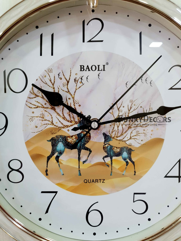 Funkytradition Multicolor Reindeer Wall Clock Watch Decor For Home Office And Gifts 35 Cm Tall