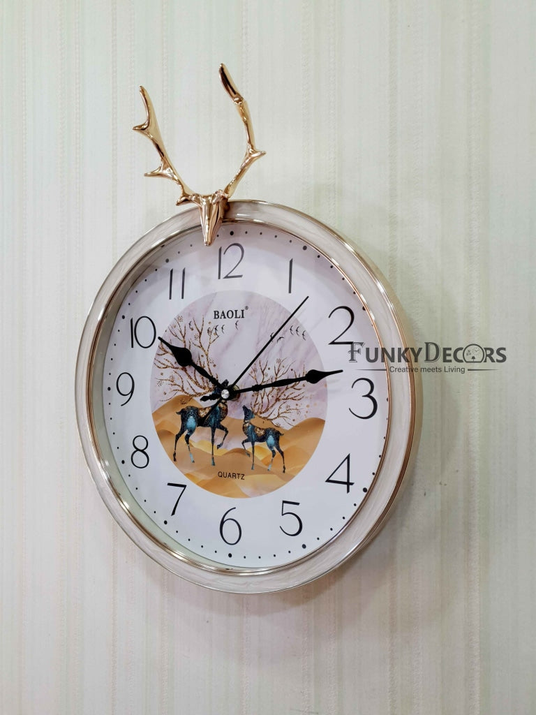 Funkytradition Multicolor Reindeer Wall Clock Watch Decor For Home Office And Gifts 35 Cm Tall