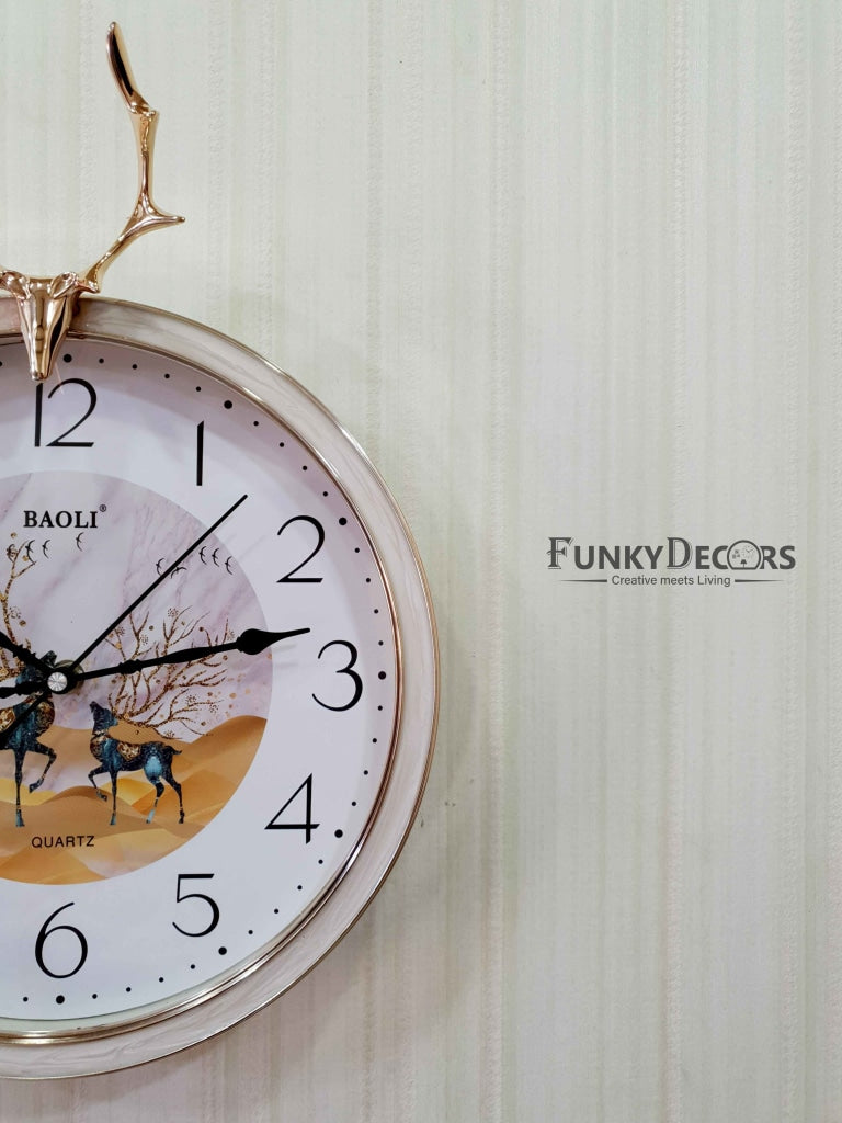 Funkytradition Multicolor Reindeer Wall Clock Watch Decor For Home Office And Gifts 35 Cm Tall