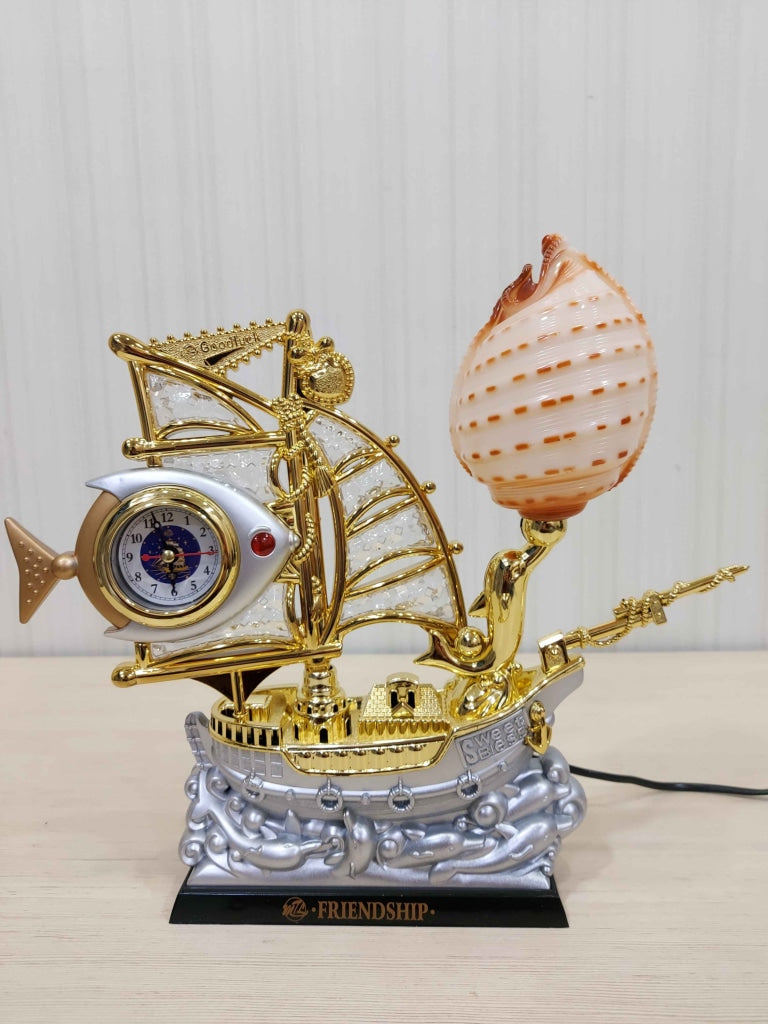 Funkytradition Pink Golden Fish Vintage Pirates Ship Table Lamp With Alarm Clock For Christmas