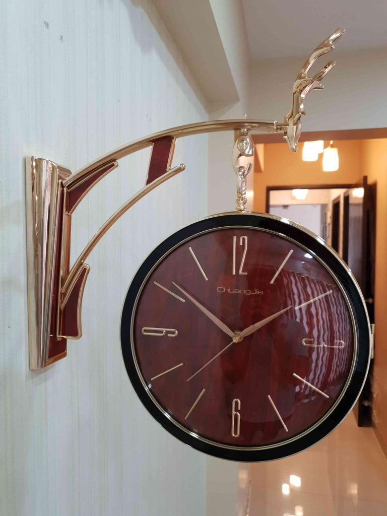 FunkyDecors Reindeer Designer Antique-Look Golden Brown Round Wall Hanging Double Sided 2 Faces